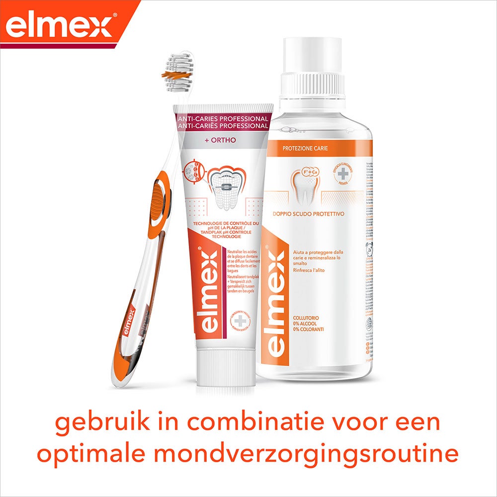 afbeelding van de hele productlijn met de tekst gebruik in combinatie voor een optimale mondverzorgingsroutine